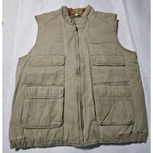 Trail Designs Mens XL Khaki Cotton Canvas Utility Vest Aztec Quilt Lined TV213